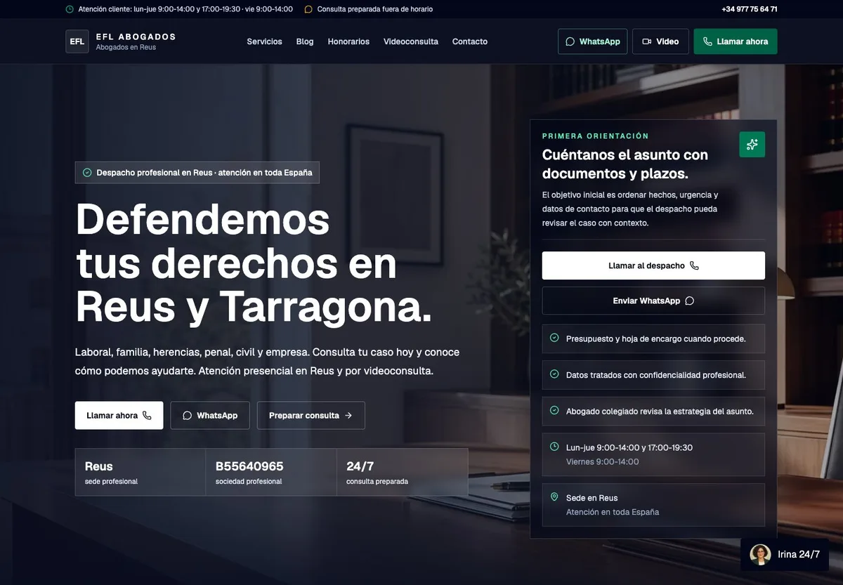 Captura de la portada pública de EFL Abogados
